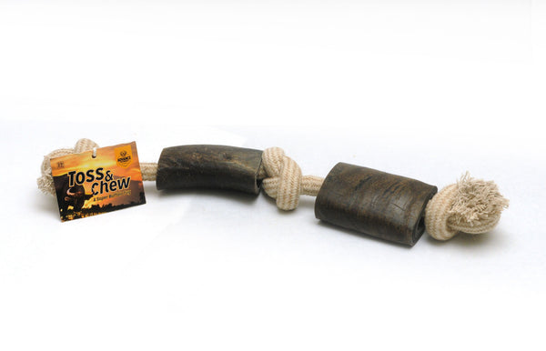 Medium Rope Dog Toy with Two Water Buffalo Horns – Natural Chew Toy from Free-Range Grass-Fed Buffalo – Durable & Fun