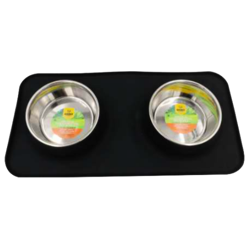 Silicone Rectangular Non Skid Mat With 2 Bowls (Large)