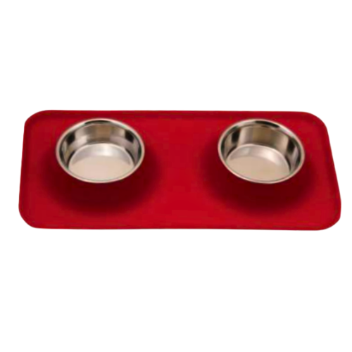 Silicone Rectangular Non Skid Mat With 2 Bowls (Small)