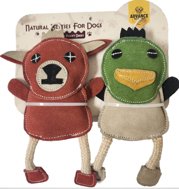 Lucy Moosey & Plucky Ducky Dog Toys – Crinkle & Squeaky Recycled Bottle Toys for Interactive Pet Play
