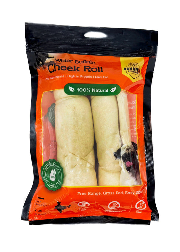 Natural Water Buffalo Cheek Roll Dog Treat – Grass-Fed, High Protein, Omega 3, Collagen, Iron, Gluten-Free, GMO-Free