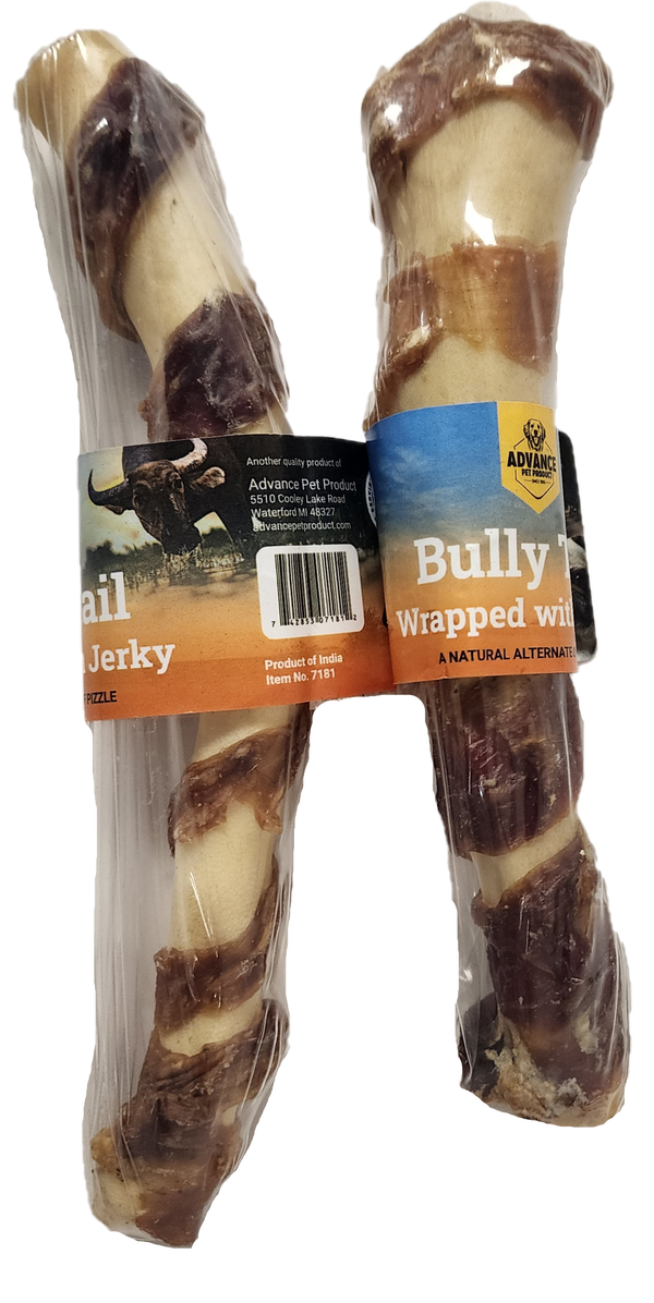Buffalo Tail Wrapped with Jerky –Dog Chew | Grain-Free, Long-Lasting Treat for Aggressive Chewers, Natural