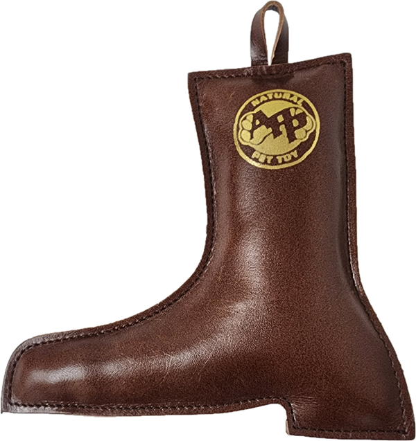 Natural Leather Boot Dog Toy – Water Buffalo Leather, Coconut Fiber Filled, Triple-Stitched, Eco-Friendly & Durable