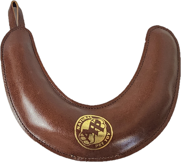 Natural Leather Horseshoe Dog Toy – Water Buffalo Leather, Coconut Fiber Filled, Triple-Stitched, Eco-Friendly, Durable