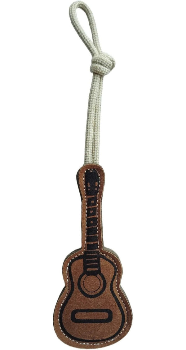 Durable Leather & Wool Dog Toy Guitar with Rope – Tough Chew Toy for All Breeds, Tug of War, Eco-Friendly