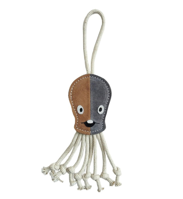 Tuff Toy Octopus – Durable Leather & Wool Dog Toy | Natural, Heavy Chewer, Tug, Eco-Friendly, Pet-Safe