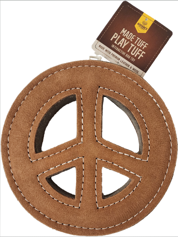 Natural Leather & Wool Dog Toy – Extra TUFF Peace Sign Chew & Tug Toy for Heavy Chewers, Eco-Friendly & Durable