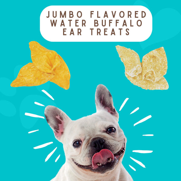Jumbo Buffalo Ear Dog Treats – Peanut Butter Flavored, Bully Dust Coated, Long Lasting, High Protein, Natural Chews for Large Dogs