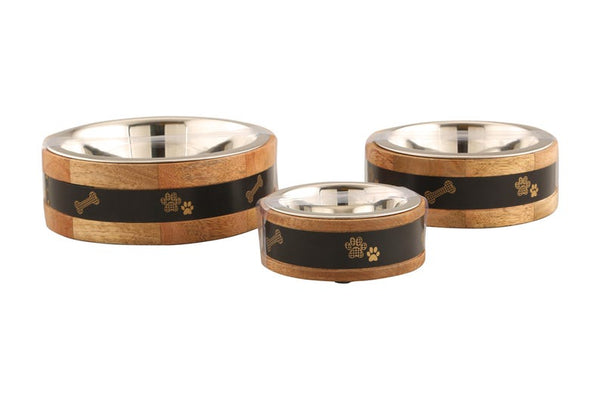 Wood and Metal Sleeve Bowl with Paw- Black